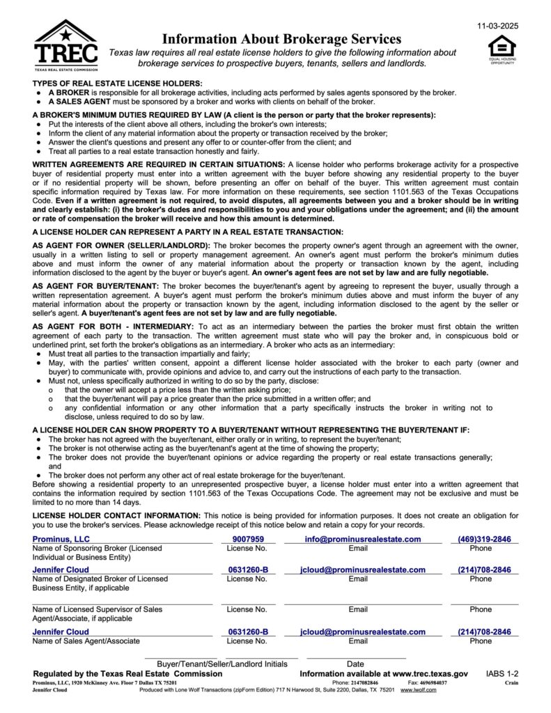 TREC Information About Brokerage Services